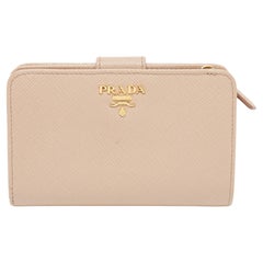 Prada Beige Saffiano Metal Leather French Compact Wallet