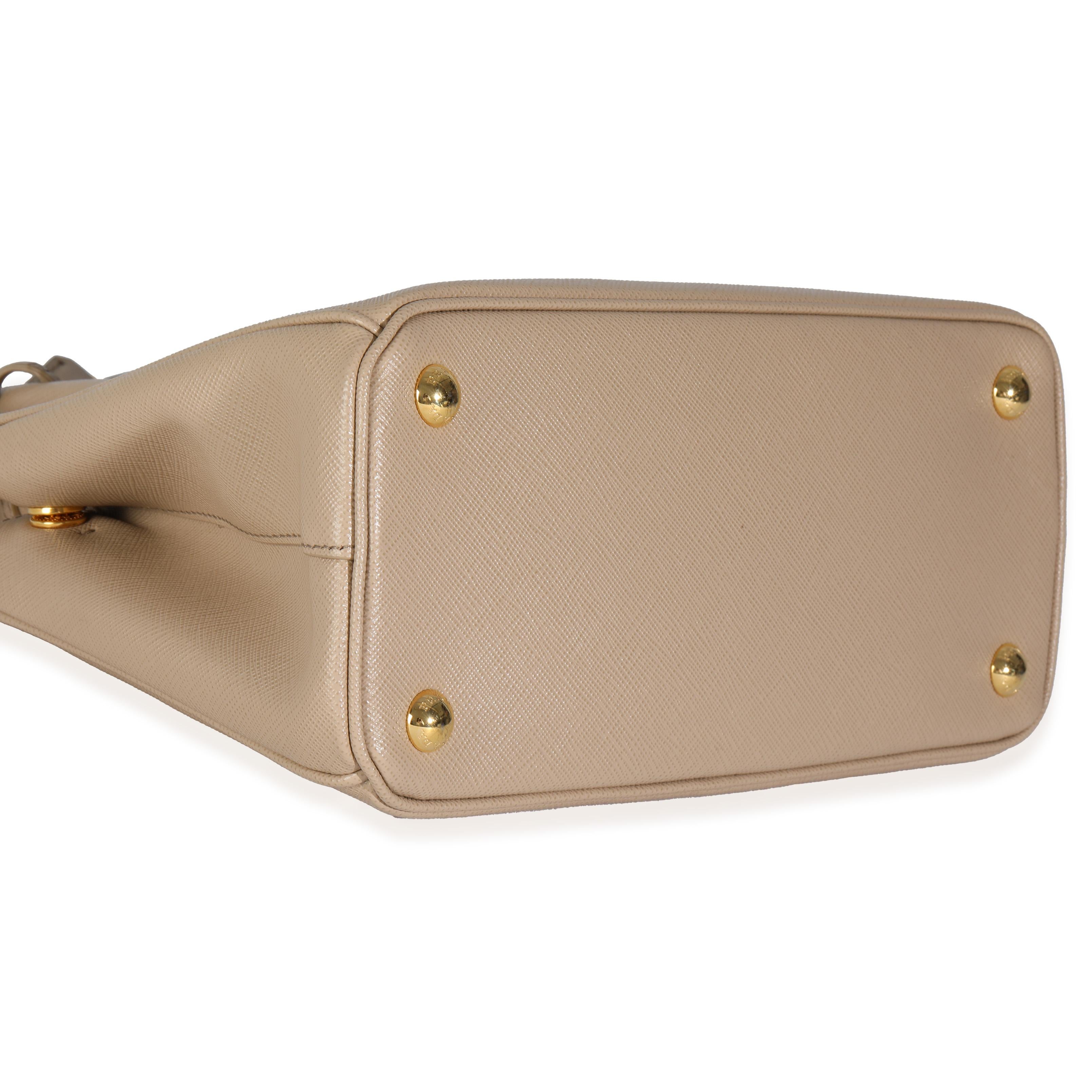 Prada Beige Saffiano Mini Galleria Double Zip Tote In Excellent Condition In New York, NY
