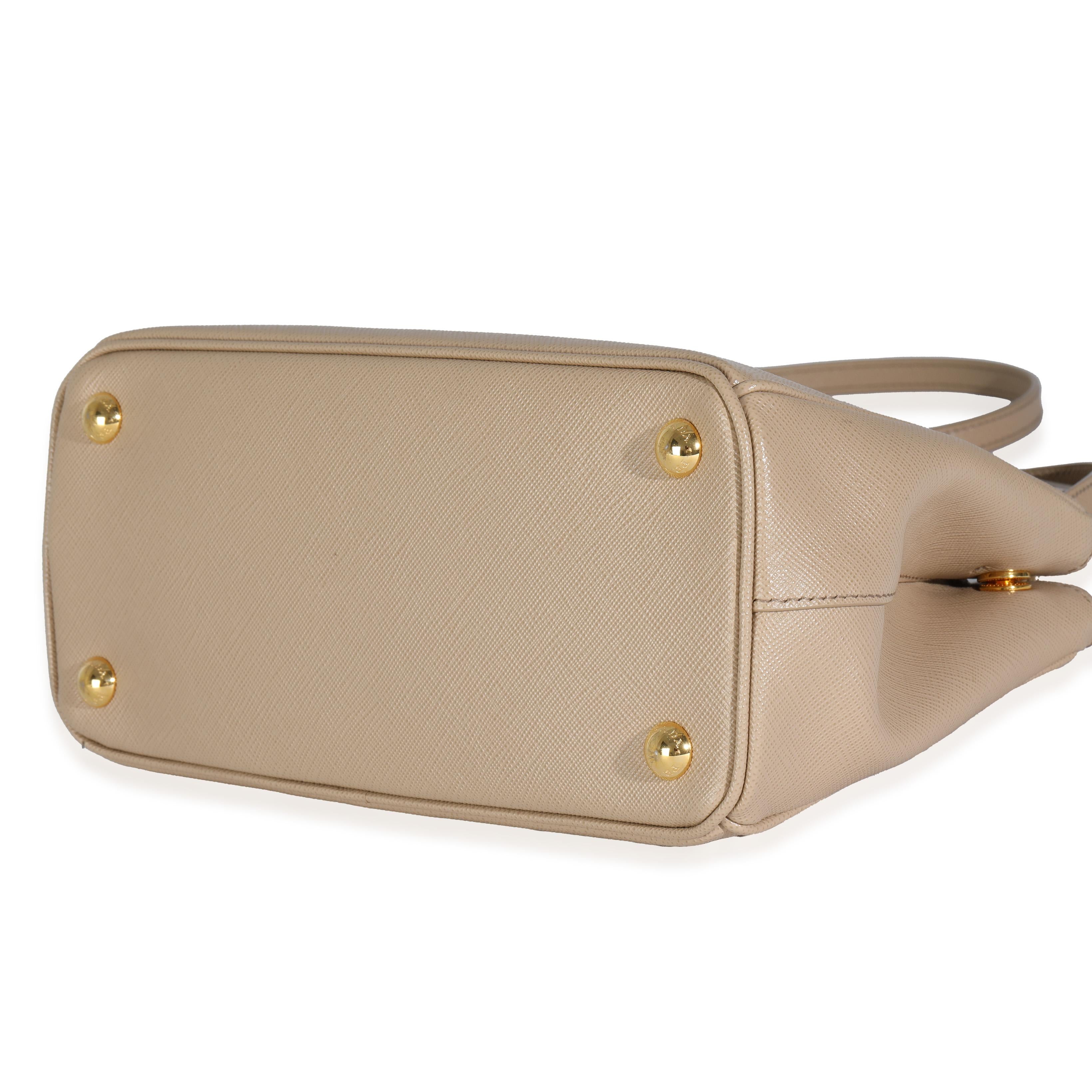 Women's Prada Beige Saffiano Mini Galleria Double Zip Tote