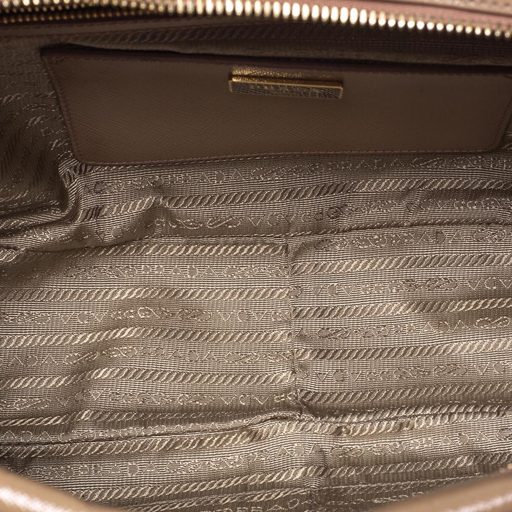 Prada Beige Saffiano Patent Leather Bauletto Bag 3