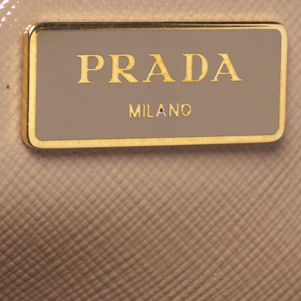 Prada Beige Saffiano Patent Leather Bauletto Bag 4