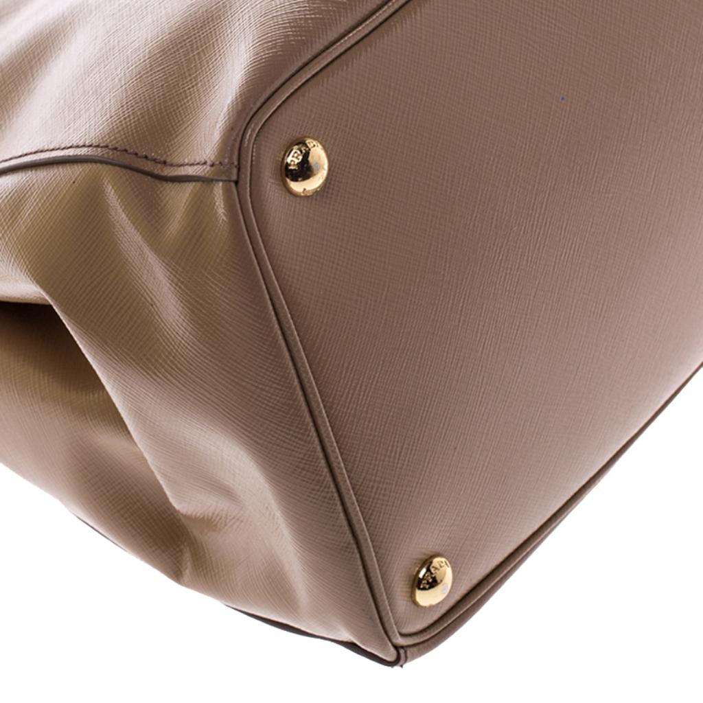 Prada Beige Saffiano Patent Leather Double Zip Spazzolato Tote 4