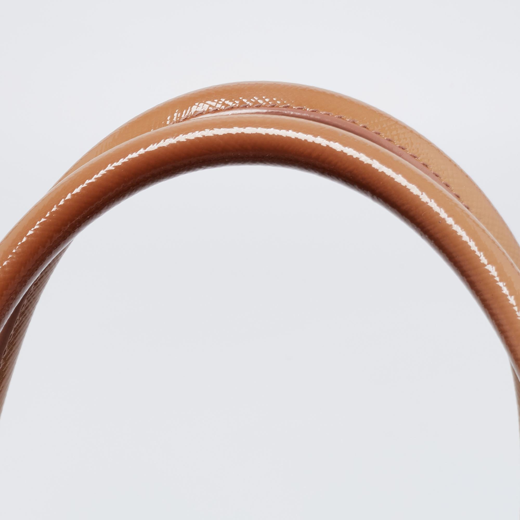 Prada Beige Saffiano Patent Leather Studded Pyramid Frame Satchel 2