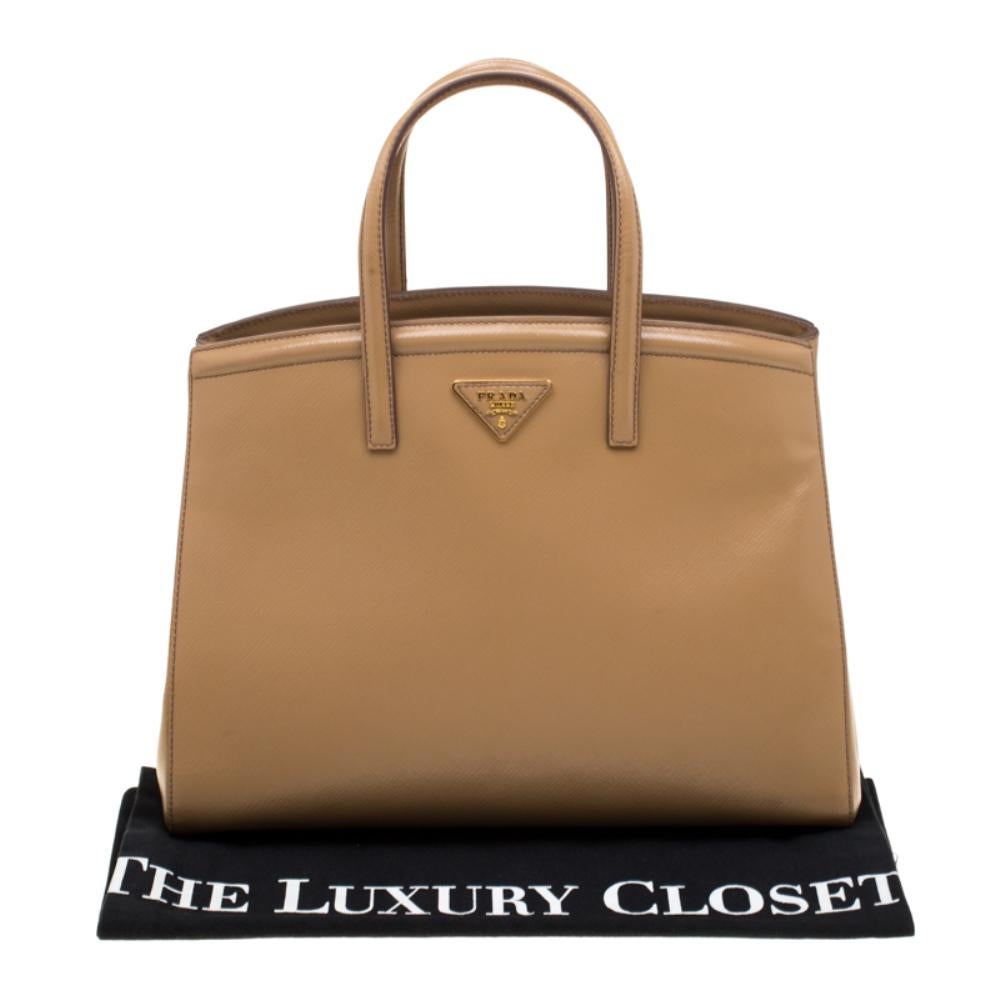 Prada Beige Saffiano Vernice Leather BN2535 Tote 7