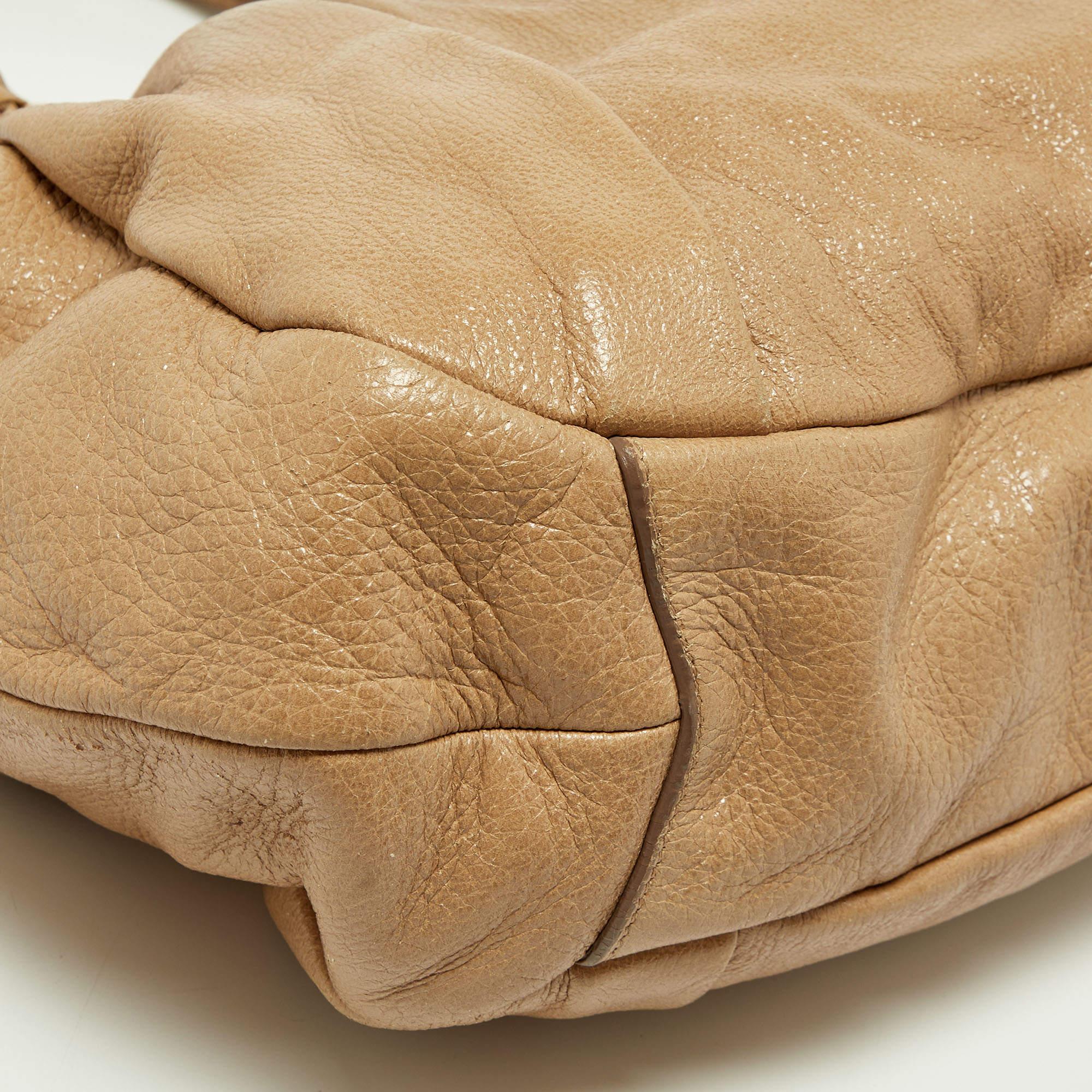 Prada Beige Shine Leather Zip Hobo For Sale 1
