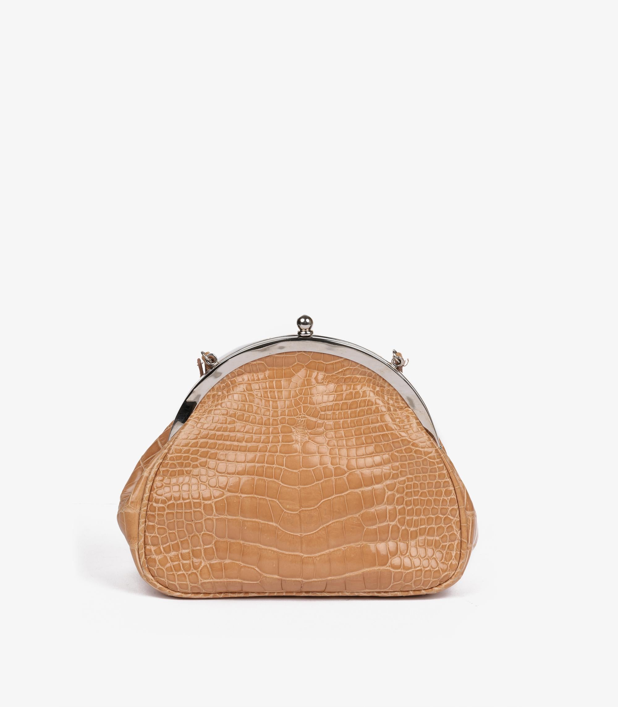 Prada Beige Shiny Alligator Leather Vintage Mini Frame Top Handle für Damen oder Herren im Angebot