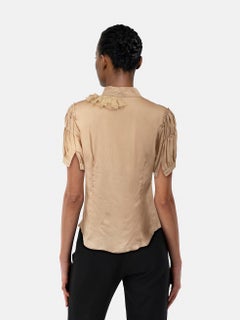 Prada Beige Short Sleeve Ruffle Trim Top Size XL