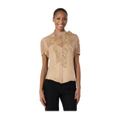 Prada Top beige de manga corta con volantes Talla XL