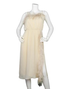 Prada Beige Silk Dress W/ Feather Trim IT38/US2