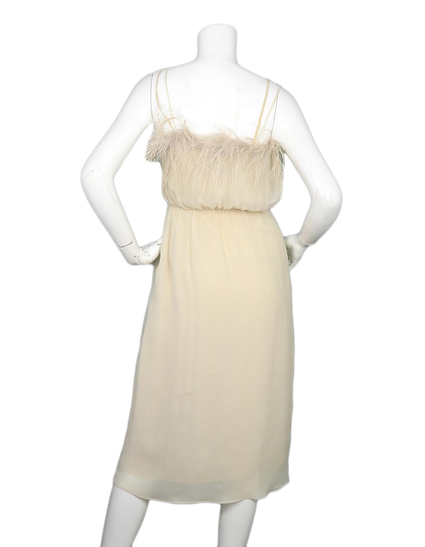 Prada Beige Silk Dress W/ Feather Trim IT38/US2 In Excellent Condition In New York, NY