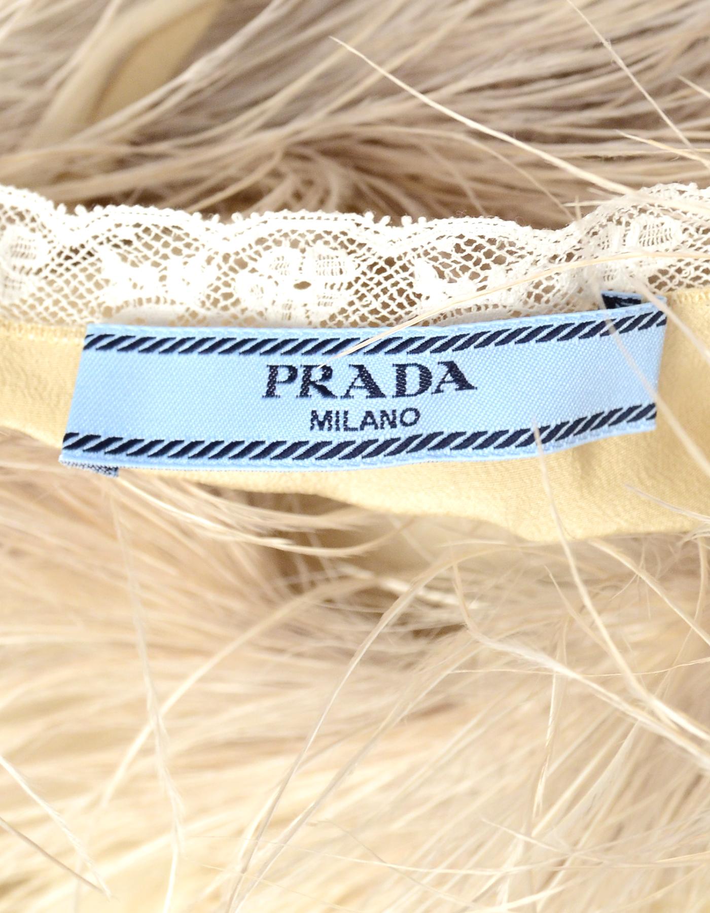 Women's Prada Beige Silk Dress W/ Feather Trim IT38/US2