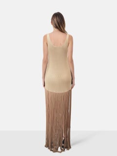 Prada Beige Silk Fringed Knit Maxi Dress Size M