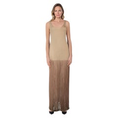 Prada Beige Silk Fringed Knit Maxi Dress Size M