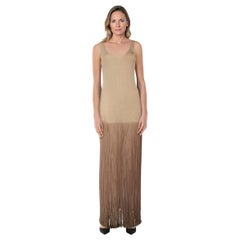 Prada Beige Silk Fringed Knit Maxi Dress Size M