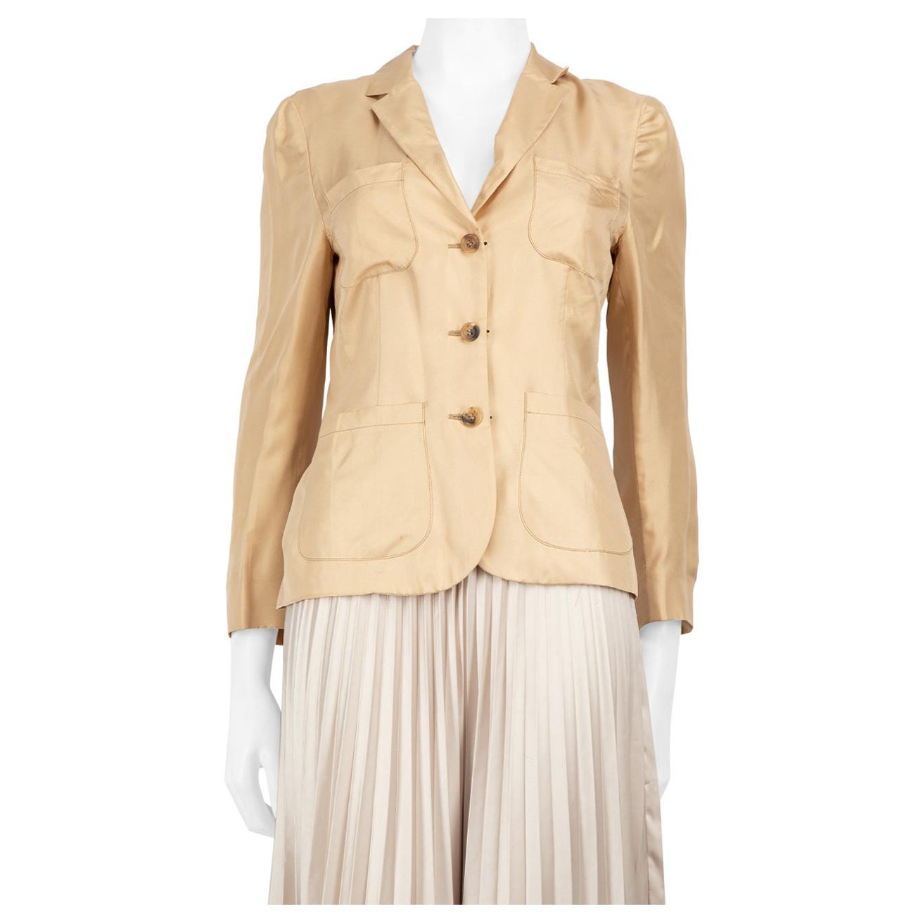 Prada Beige Silk Single Breasted Blazer Jacket Size M For Sale