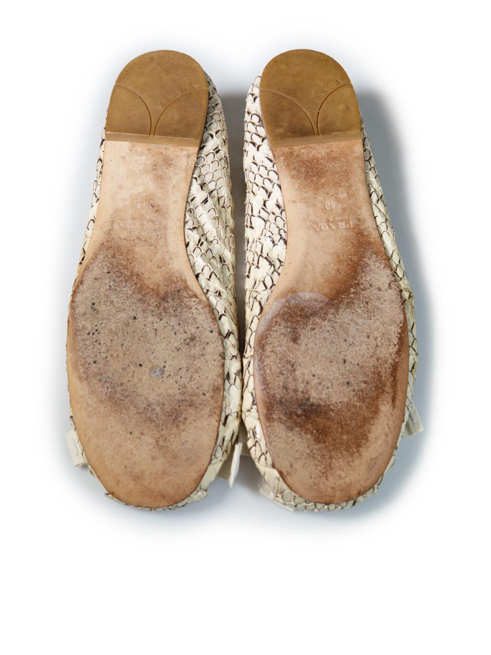 Women's Prada Beige Snakeskin Bow Accent Ballet Flats Size IT 40