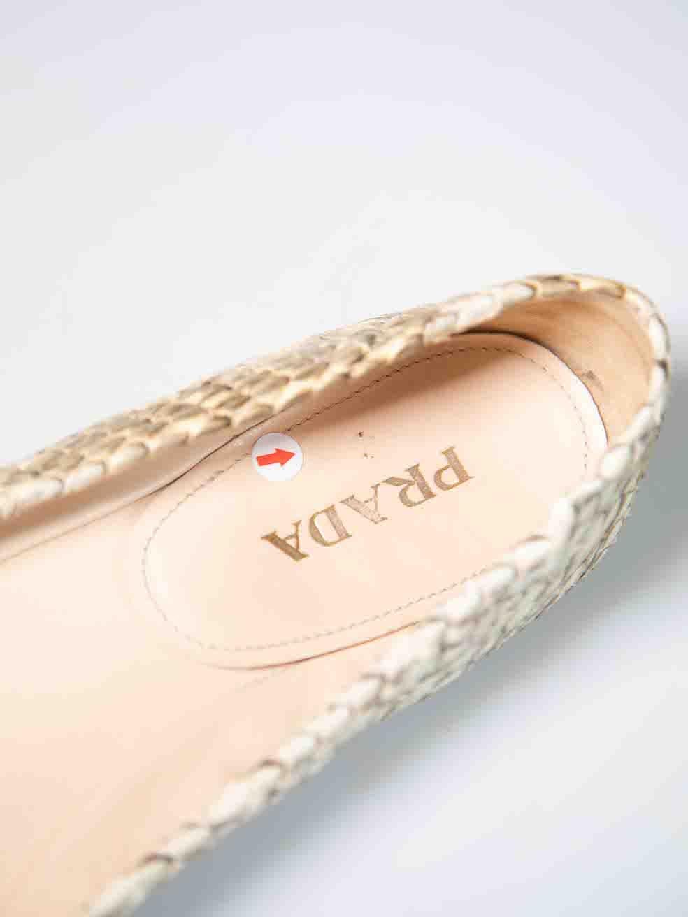 Prada Beige Snakeskin Bow Accent Ballet Flats Size IT 40 For Sale 1