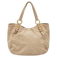 Prada Beige Soft Leather Buckle Hobo