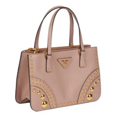 Prada BEIGE STUDDED SAFFIANO LEATHER DOUBLE ZIP TOTE