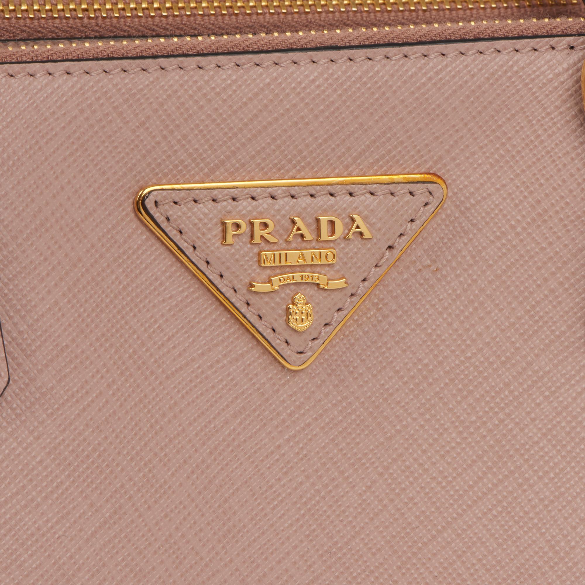 Women's Prada BEIGE STUDDED SAFFIANO LEATHER DOUBLE ZIP TOTE For Sale