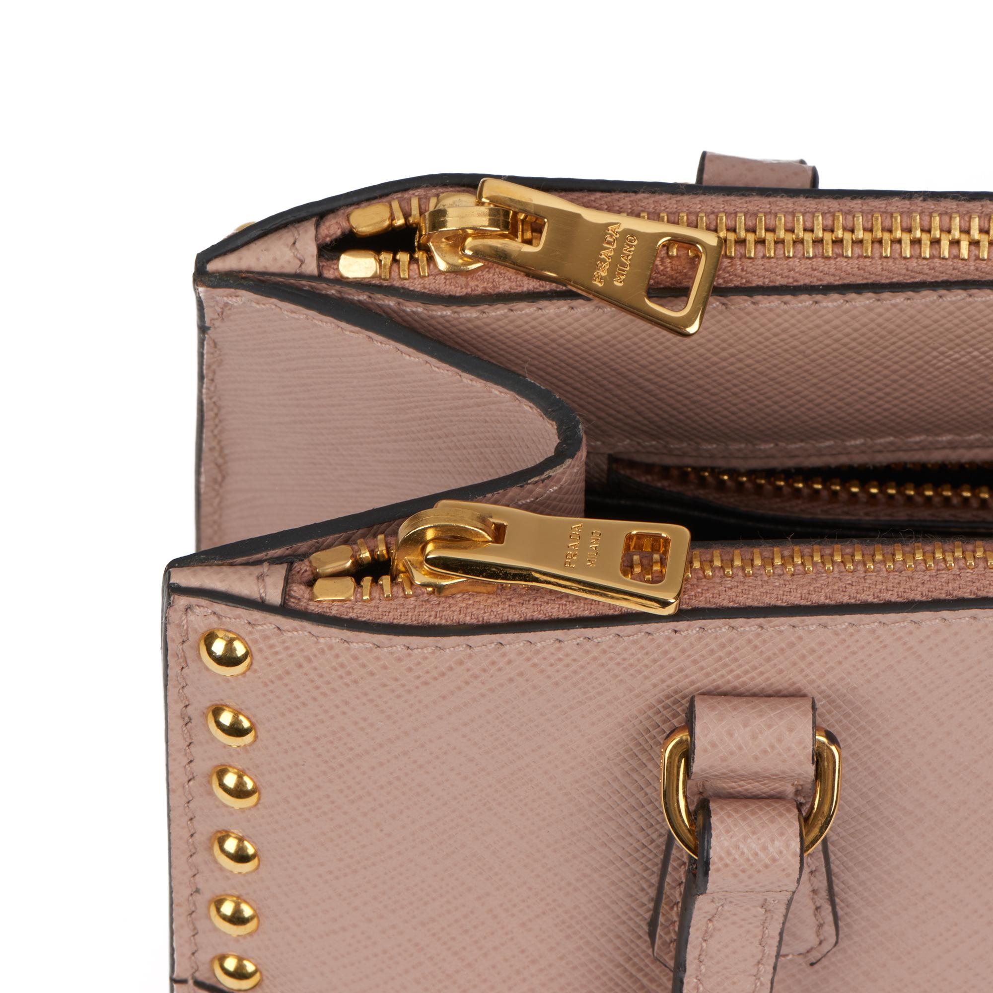 Prada BEIGE STUDDED SAFFIANO LEATHER DOUBLE ZIP TOTE For Sale 1