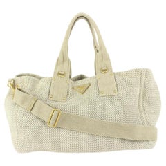 Prada Beige Stuoia  Woven Canapa Convertible Tote Bag Beige 910pr96