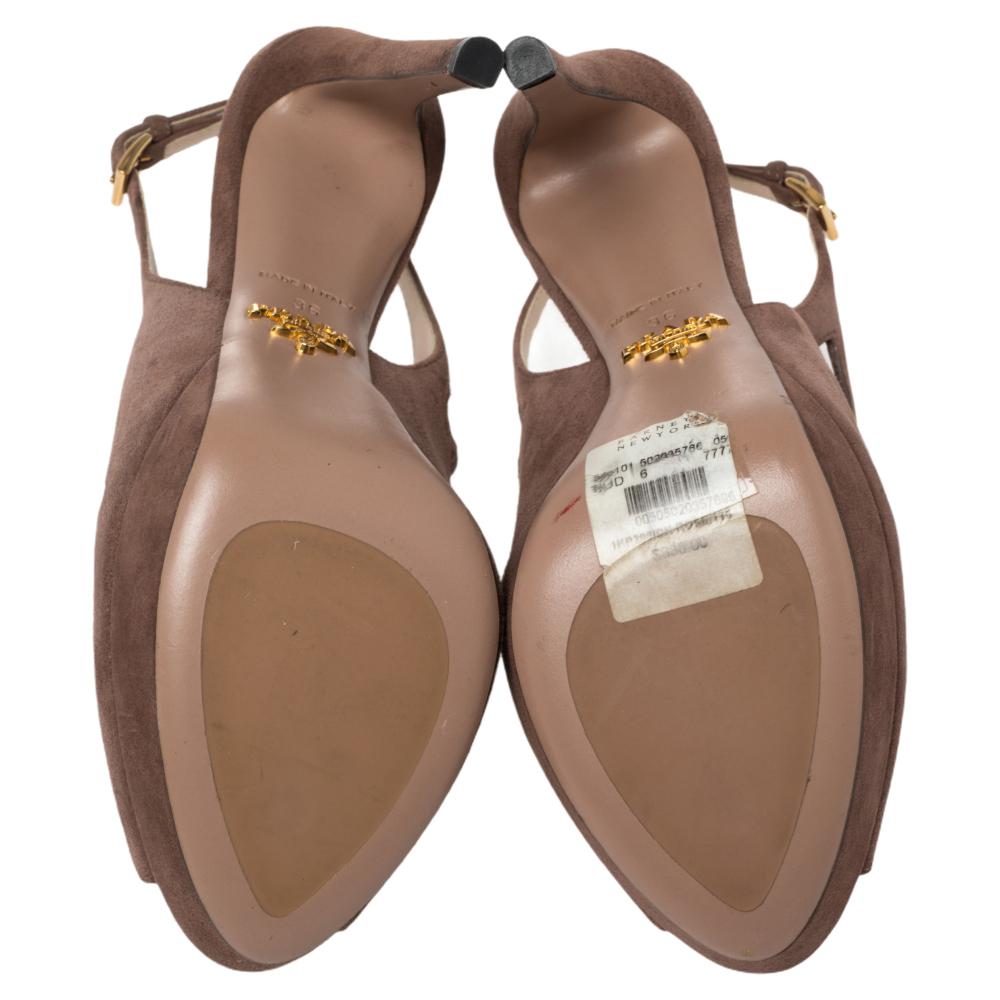Women's Prada Beige Suede Cutout Platform Slingback Sandals Size 36