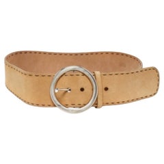 Prada Beige Suede Round Buckle Wide Belt 85CM