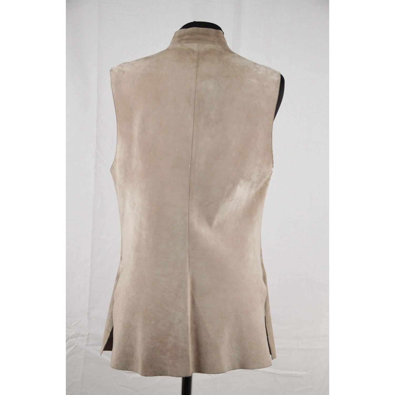 Women's Prada Beige Suede Sleeveless Jacket Gilet Vest with Toggles Size 40