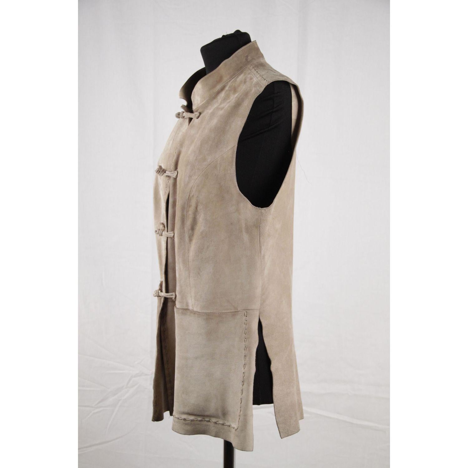 Prada Beige Suede Sleeveless Jacket Gilet Vest with Toggles Size 40 1