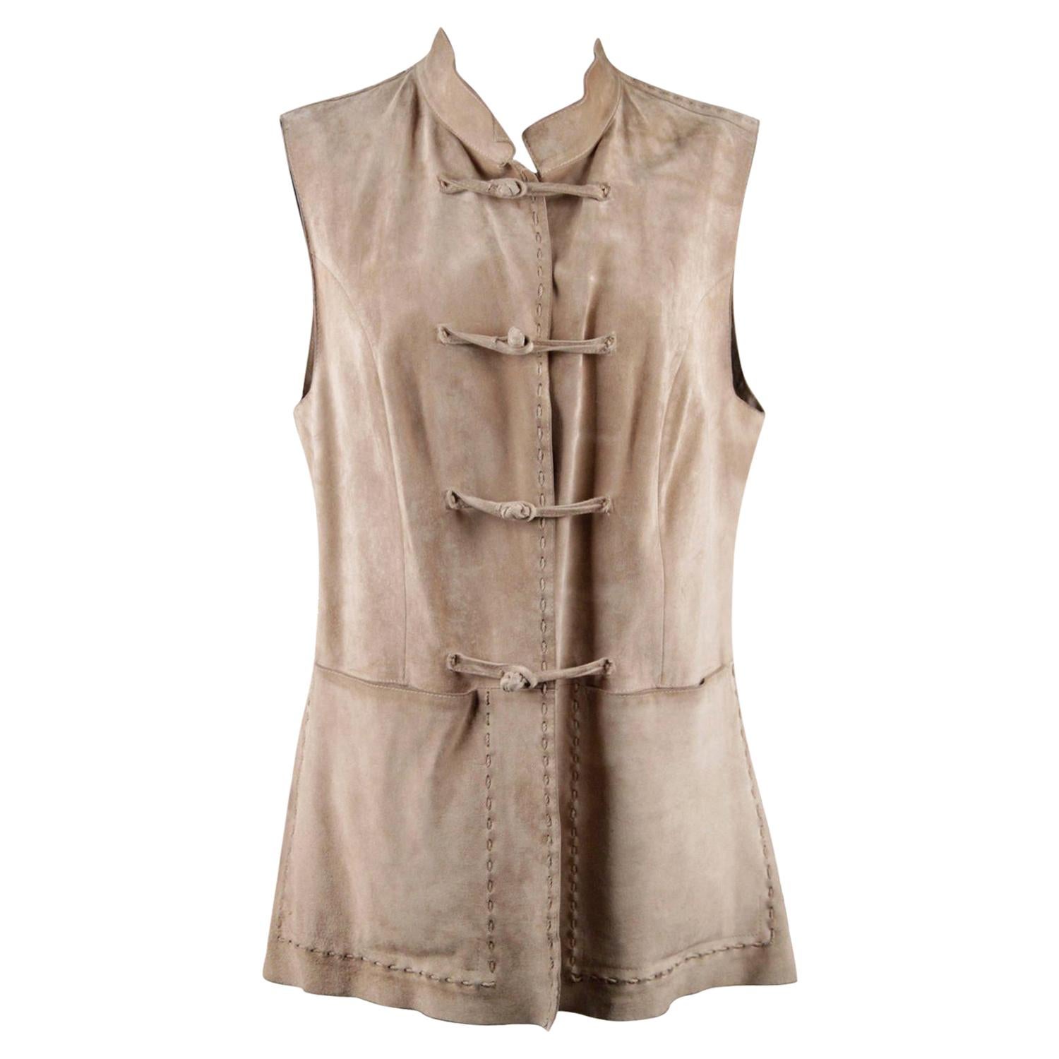 Prada Beige Suede Sleeveless Jacket Gilet Vest with Toggles Size 40