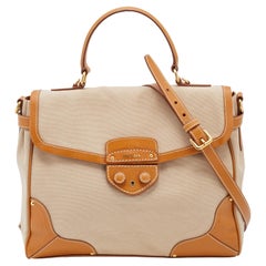 Prada Beige/Tan Canvas and Cinghiale Leather Top Handle Bag