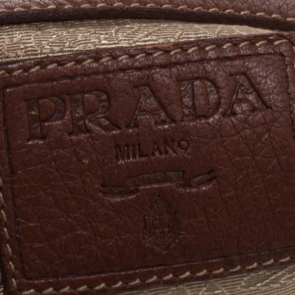 Prada Beige/Braune Logo-Jacquard-Handtasche aus Segeltuch und Leder 3