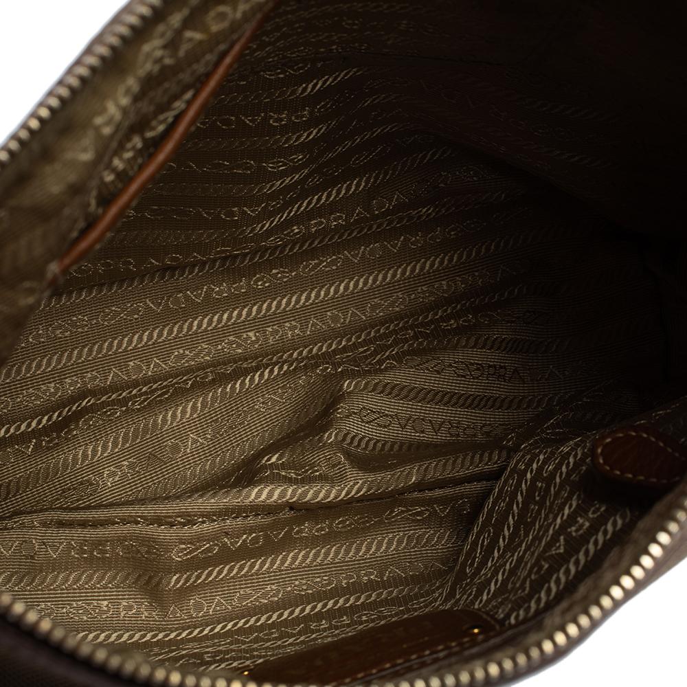 Prada Beige/Tan Logo Jacquard Canvas and Leather Hobo 4