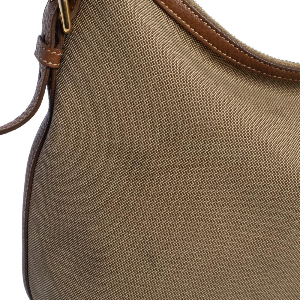 Prada Beige/Tan Logo Jacquard Canvas and Leather Hobo 5