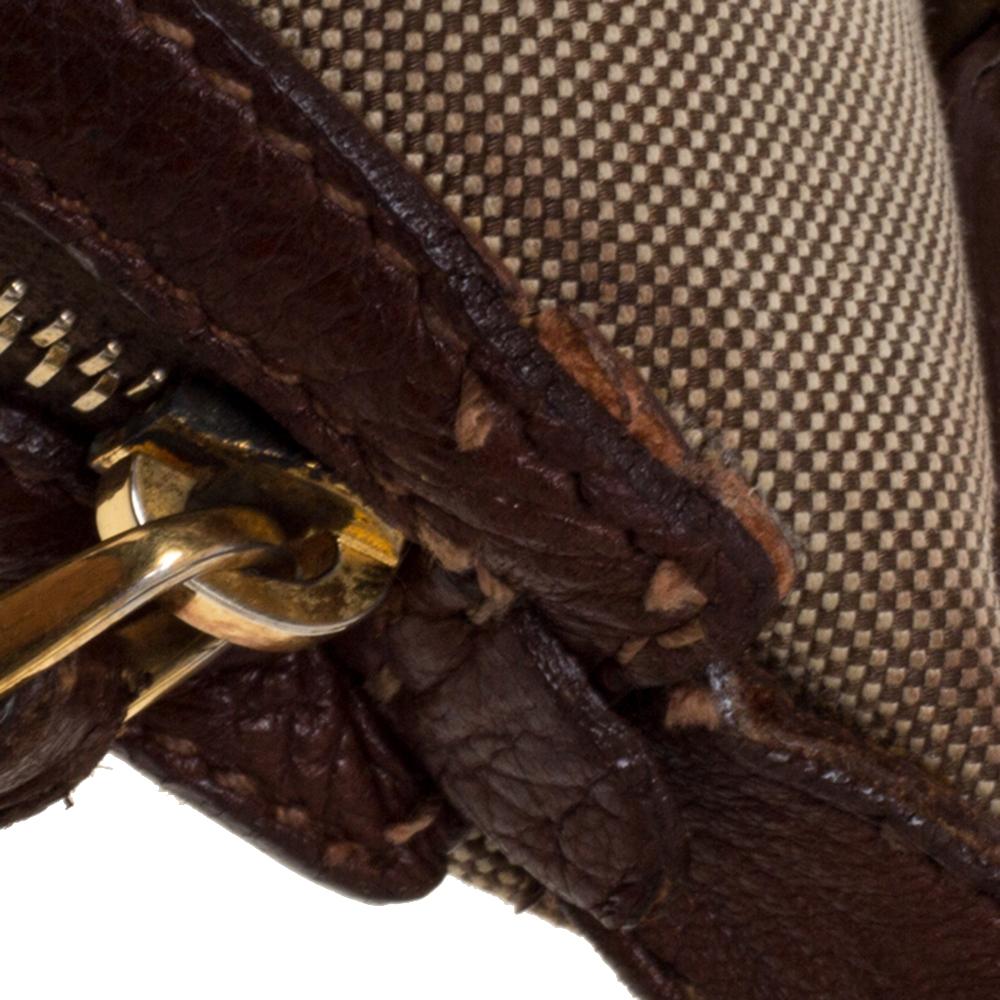 Prada Beige/Braune Logo-Jacquard-Handtasche aus Segeltuch und Leder 5