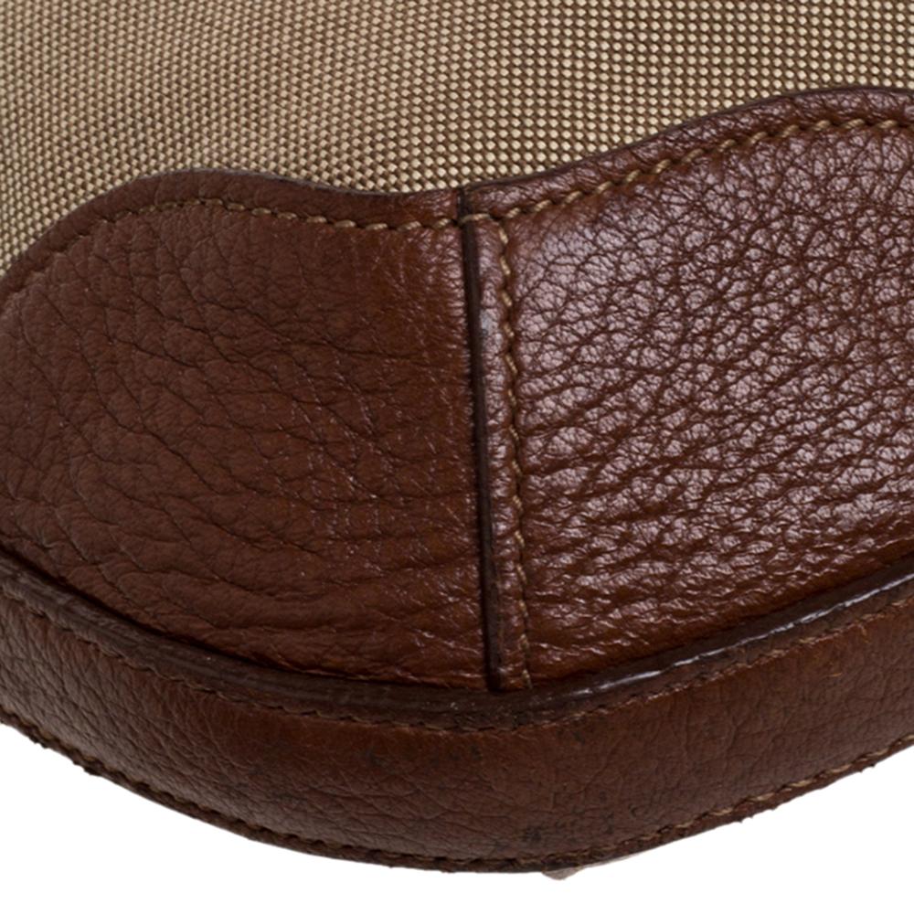 Prada Beige/Braune Logo-Jacquard-Handtasche aus Segeltuch und Leder 6