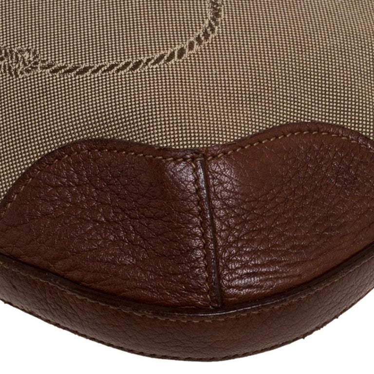 Prada Beige/Tan Logo Jacquard Canvas and Leather Hobo at 1stDibs