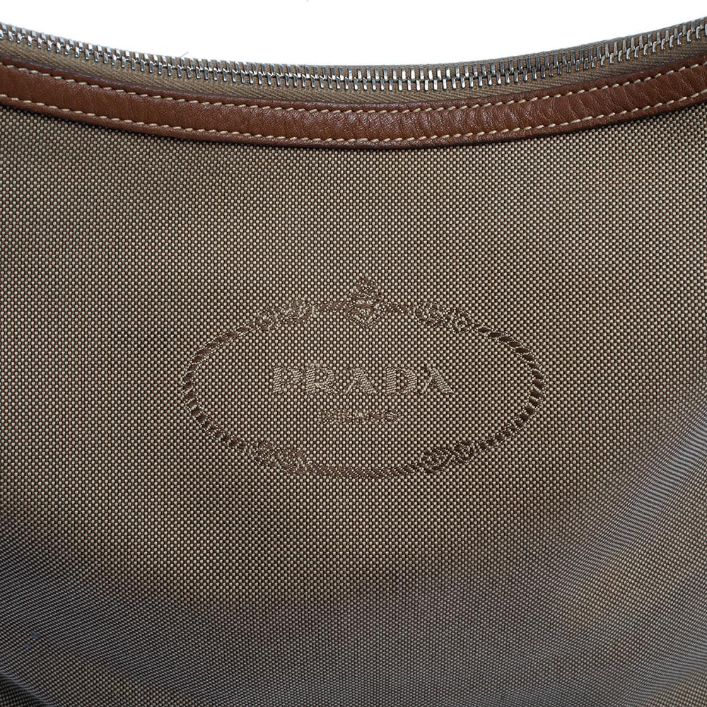 Women's Prada Beige/Tan Logo Jacquard Canvas and Leather Hobo