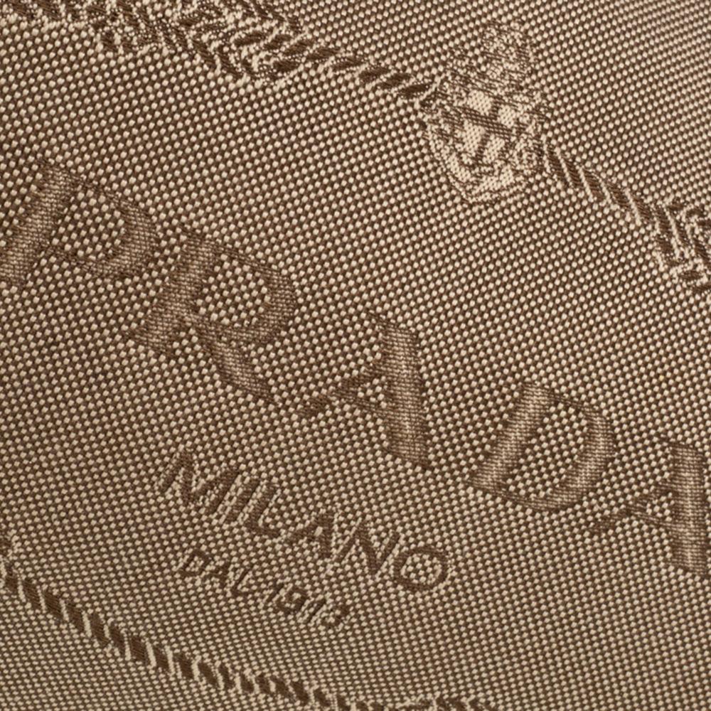 Prada Beige/Braune Logo-Jacquard-Handtasche aus Segeltuch und Leder Damen