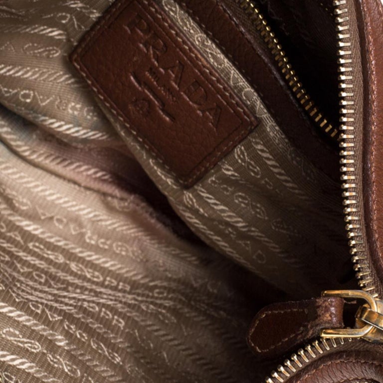 Prada Beige/Tan Logo Jacquard Canvas and Leather Hobo at 1stDibs