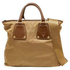 Used Prada Beige/Tan Nylon and Leather Tote