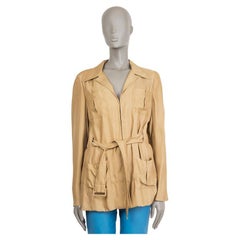 PRADA beige viscose & silk BELTED SAFARI Jacket 46 XL