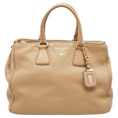 Prada Beige Vitello Daino Leather Large Double Zip Tote