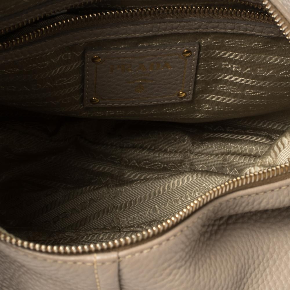 Prada Beige Vitello Daino Leather Zip Top Hobo 7