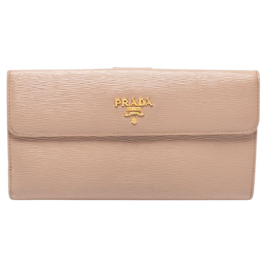 Prada Beige Vitello Move Leather Flap Continental Wallet For Sale at 1stDibs