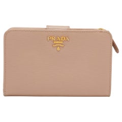 Prada Beige Vitello Move Leather French Compact Wallet
