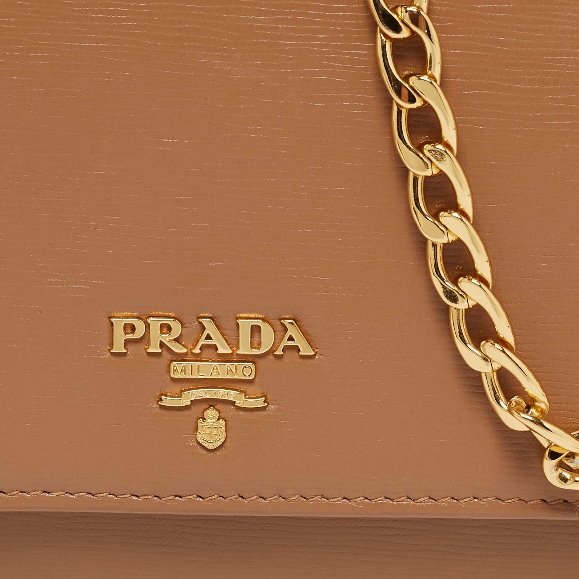 Prada Beige Vitello Move Leather Wallet on Chain 2