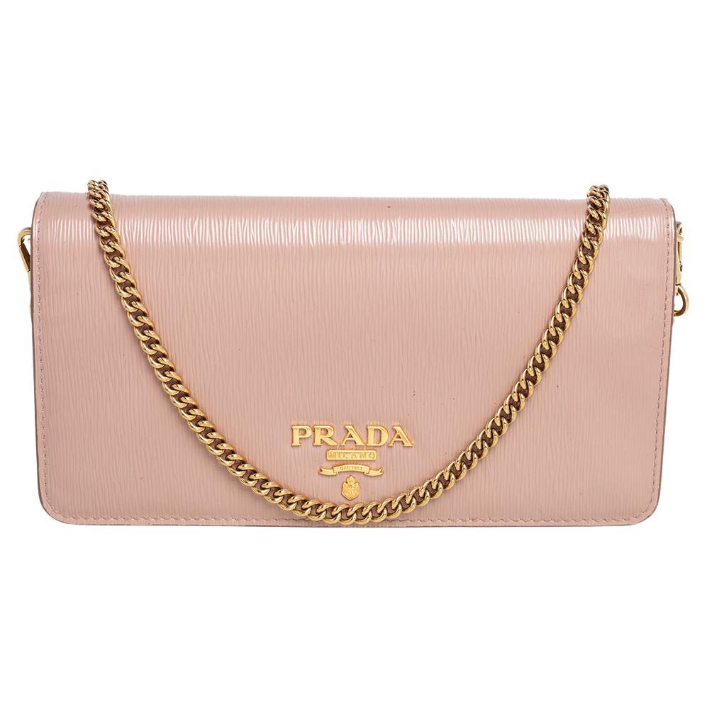 Prada Beige Vitello Move Leather Wallet On Chain