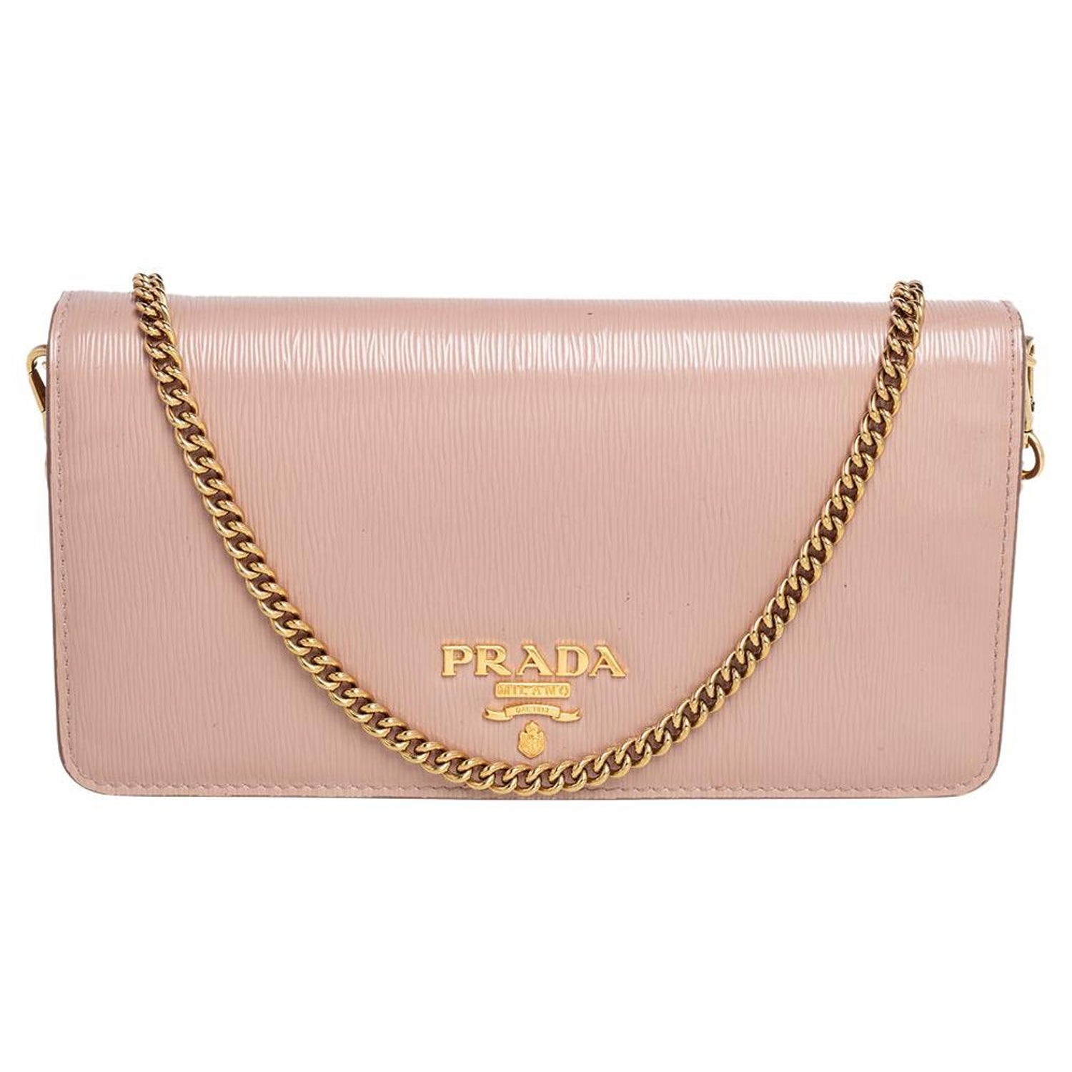 Prada Pink Saffiano Lux Leather Wallet on Chain at 1stDibs